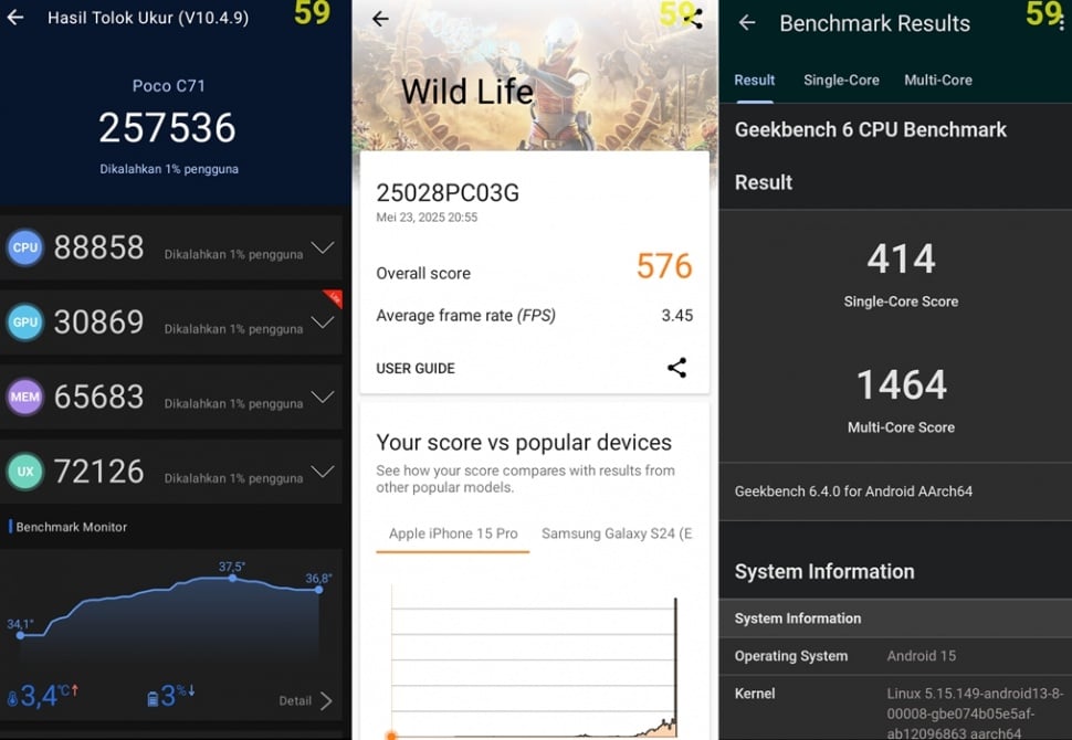 Hasil benchmark POCO C71. (Suara.com/ Rezza Rachmanta)