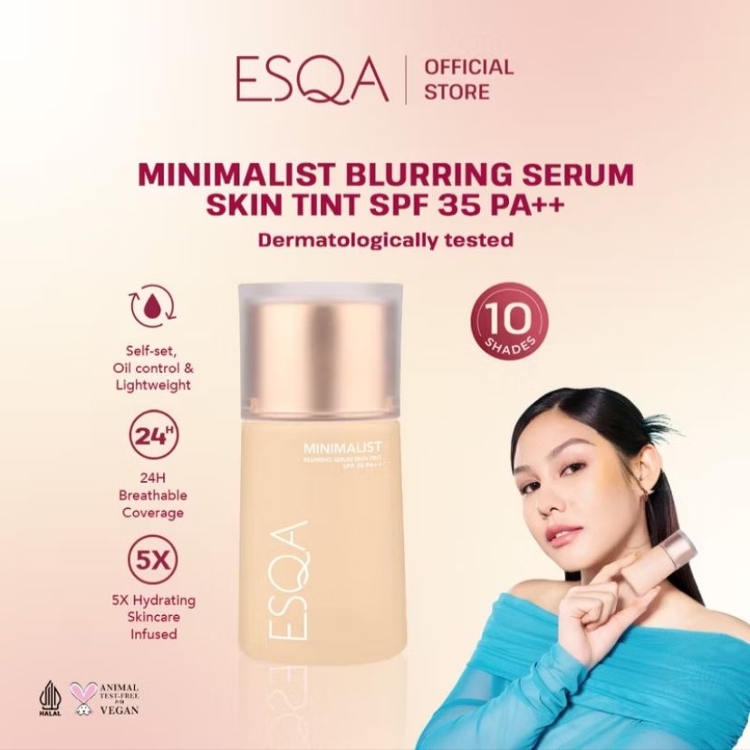 ESQA Minimalist Blurring Serum Skin Tint SPF 35 PA++, merupakan salah satu dari tujuh produk paling laris ESQA (Shopee/Esqa Cosmetics Official Shop)