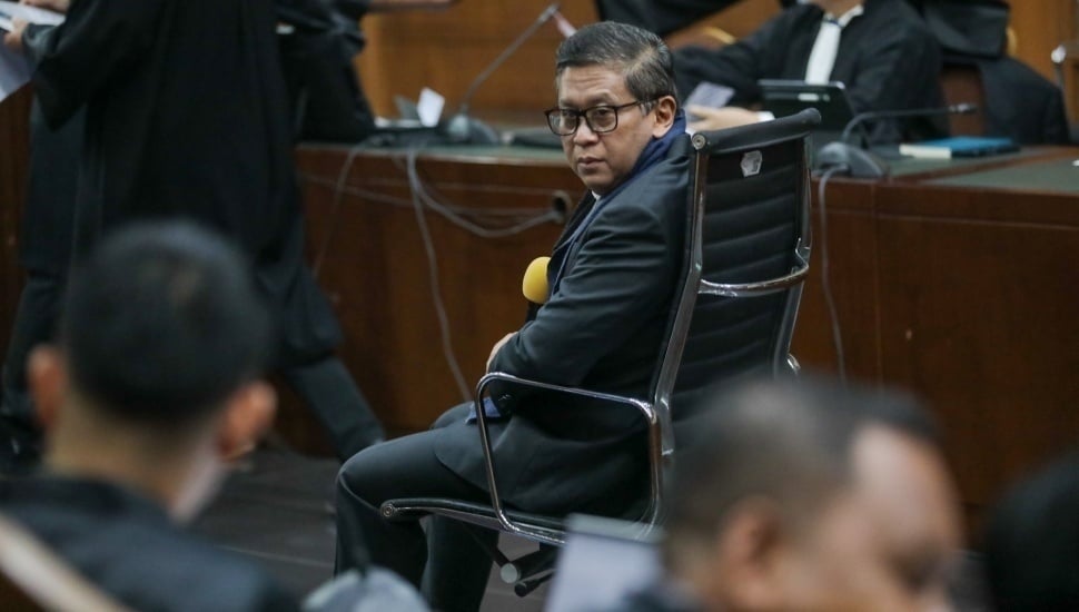 Sekjen PDIP Hasto Kristiyanto saat menjalani sidang di Pengadilan Tipikor Jakarta. (Suara.com)