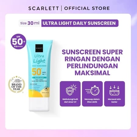 Oily Skin Friendly Scarlett Whitening Ultra Light Daily Sunscreen SPF 50+ PA++++ (Shopee/Scarlett Whitening Official Shop)