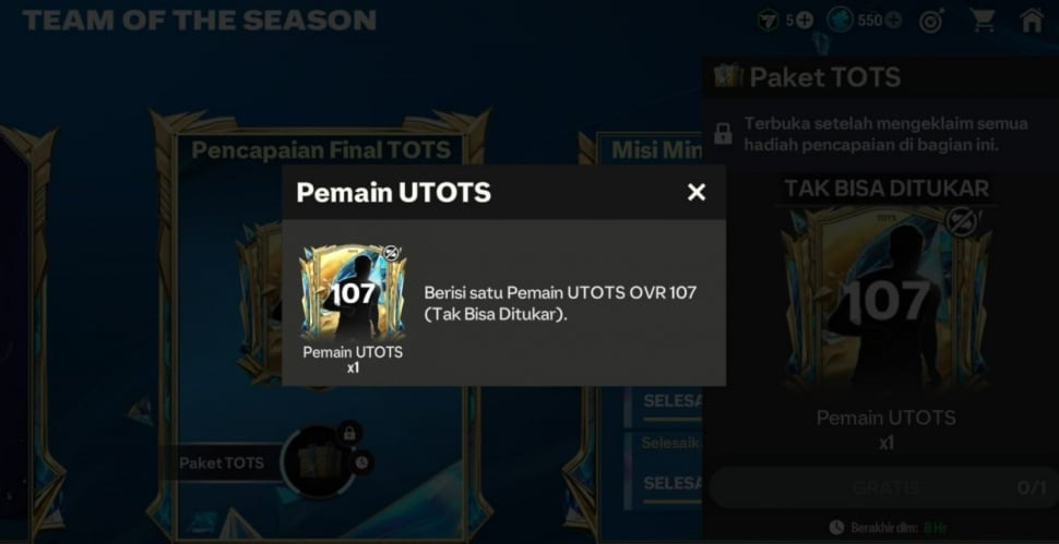 Hadiah Pemain UTOTS FC Mobile. (Suara.com/ Rezza Rachmanta)