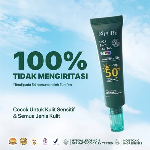 Rekomendasi sunscreen untuk mengurangi kemerahan, mengandung centella asiatica.