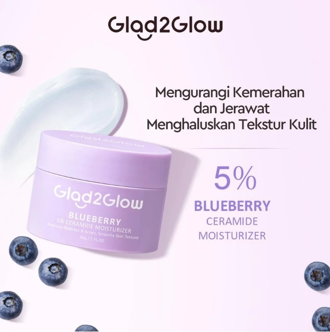 Glad2Glow 5% Blueberry Moisturizer Cream 5x Ceramide Skin Barrier Repair (Shopee)