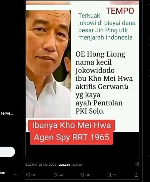 Sebuah postingan mengunggah informasi terkait nama kecil Presiden ketujuh, Joko Widodo atau Jokowi. (bidik layar)