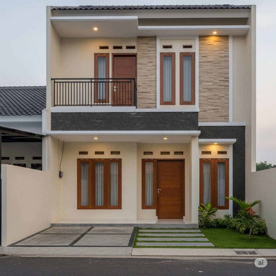 Desain Rumah Minimalis 2 Lantai Bergaya Modern Klasik. [Gemini AI]