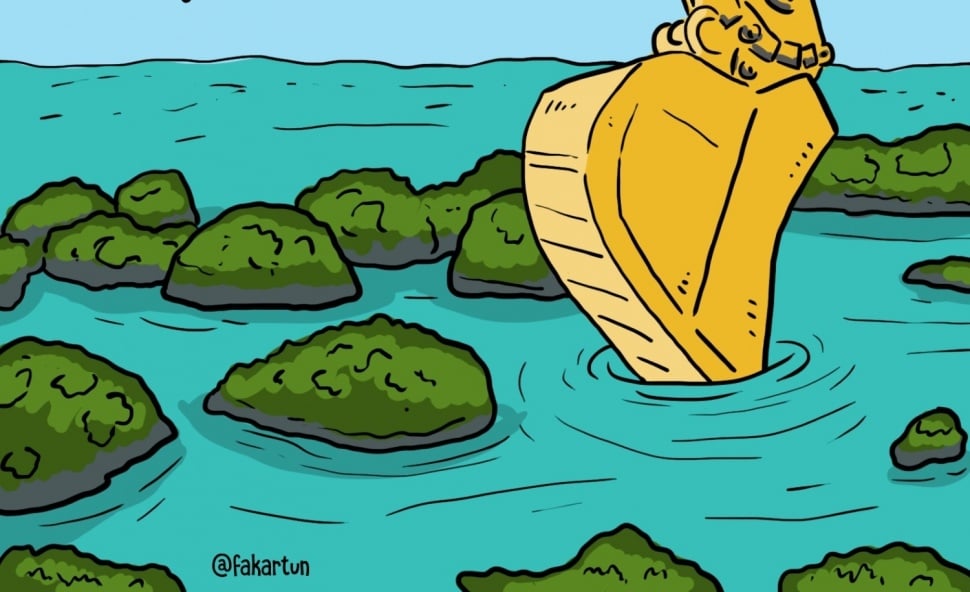 Ilustrasi tambang nikel di Raja Ampat. [FakartunXSuara.com]