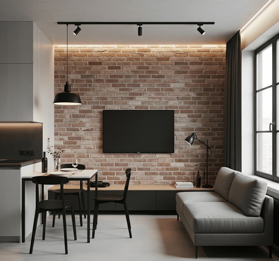 Integrasi beberapa ruangan dengan desain interior rumah minimalis industrial (gemini)