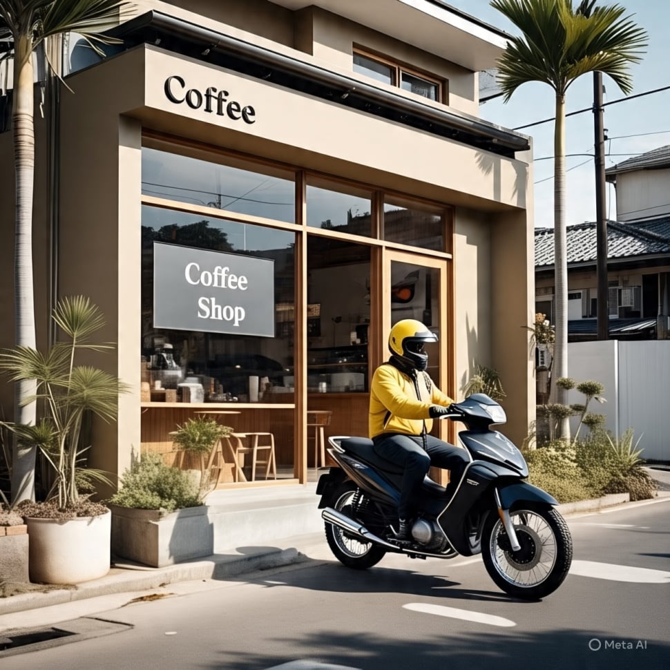 desain warung kopi depan rumah yang menerima jasa delivery atau ojol (Meta AI)