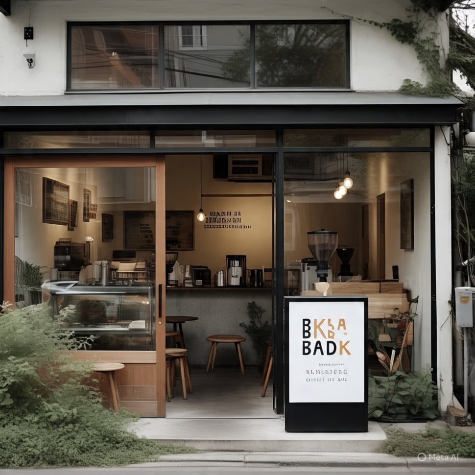 desain papan nama kekinian di warung kopi atau coffeshop di depan rumah (Meta AI)