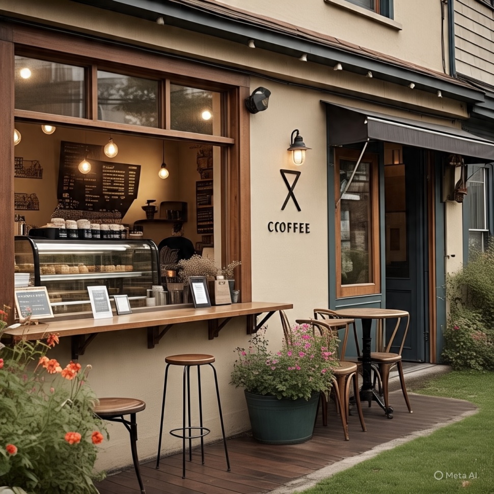 desain warung kopi depan rumah (Meta AI)