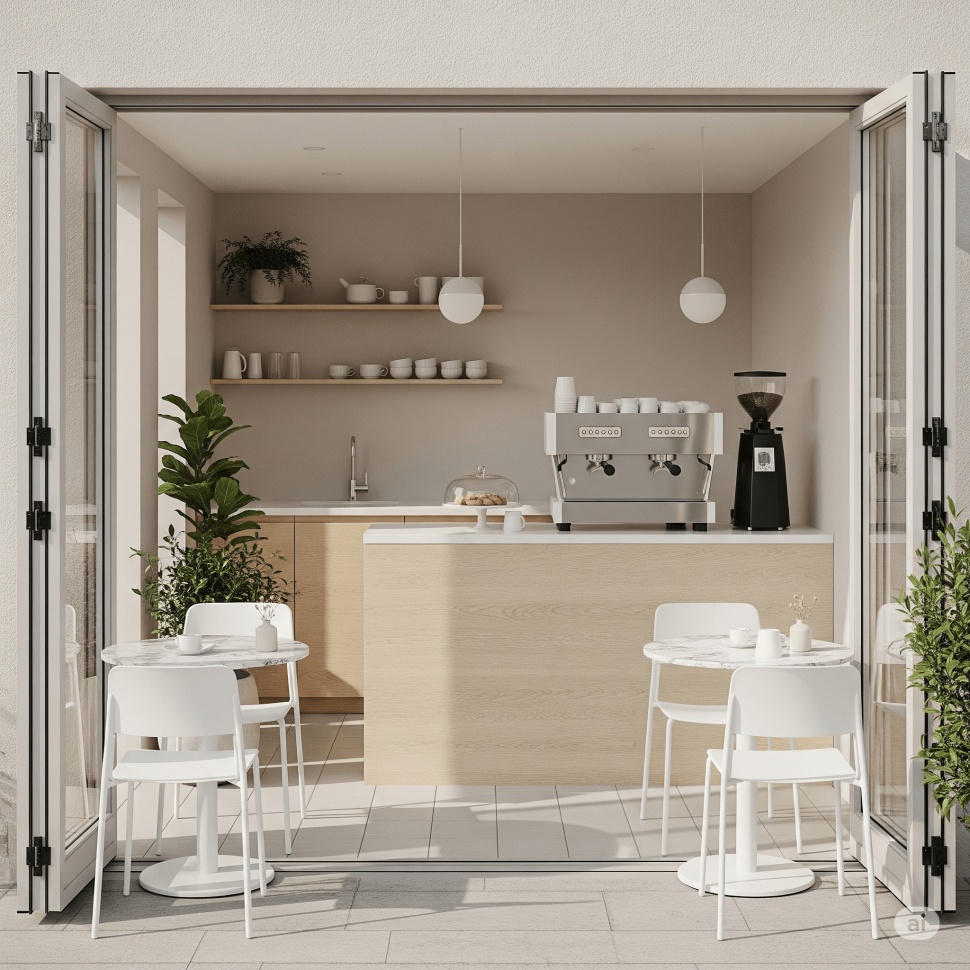 coffeshop minimalis, desain warung kopi depan rumah (Gemini)
