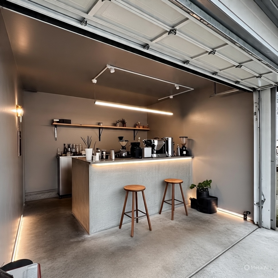 desain warung kopi di garasi rumah (Meta AI)