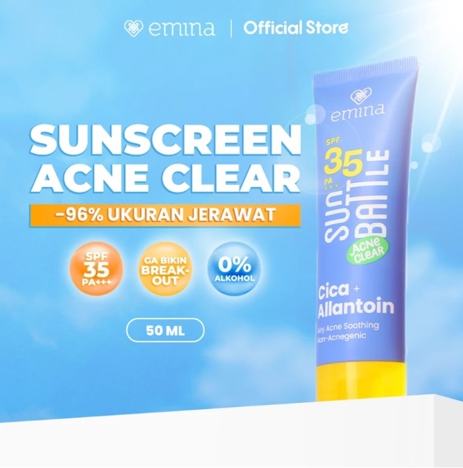 Emina Sun Battle SPF 35 PA +++ Acne Clear Cica + Allantoin Airy Acne Soothing (Shopee)