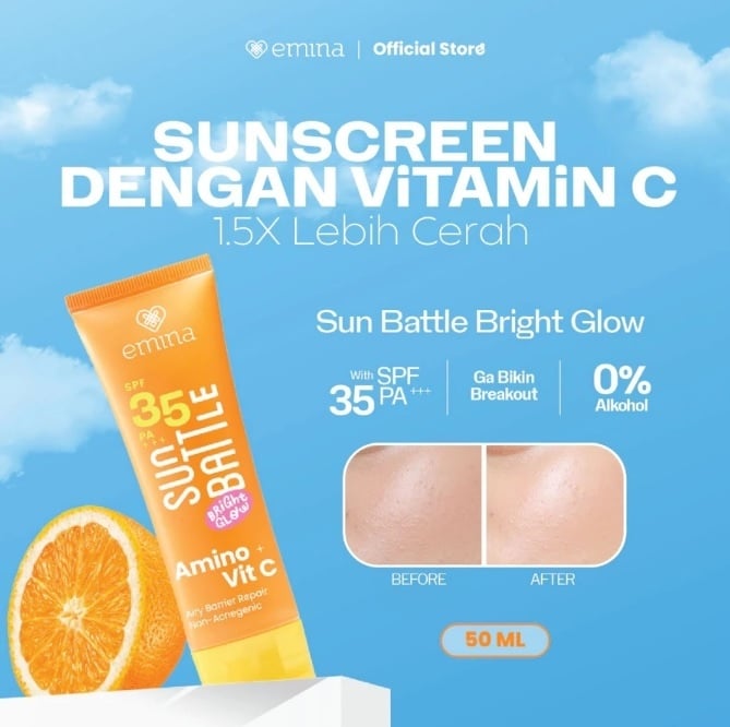 Emina Sun Battle Bright Glow SPF 35 PA+++ (Shopee)