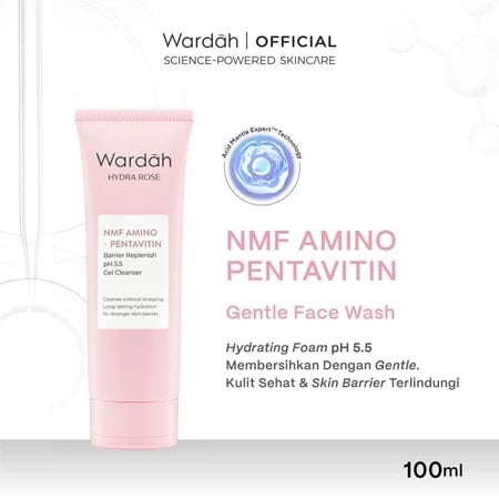 Wardah Hydra Rose NMF Amino + Pentavitin Barrier Replenish pH 5.5 Gel Cleanser (Shopee/Wardah Official Shop)