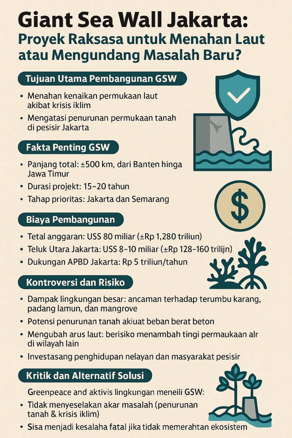 Infografis proyek Giant Sea Wall di Jakarta dan Semarang. [Suara.com/AI ChatGPT]