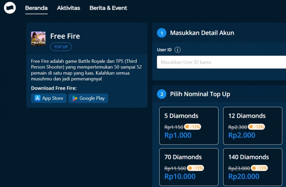 Ilustrasi top up Free Fire dengan DANA. (ist)