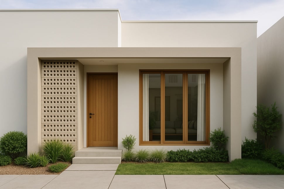 Fasad rumah minimalis dengan material alami. [Suara.com]