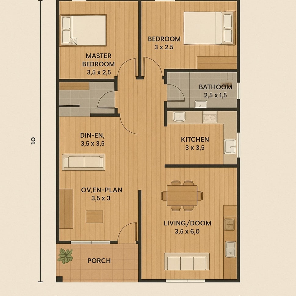 Denah 7×10 m (Tipe 3 Kamar). [Suara.com]