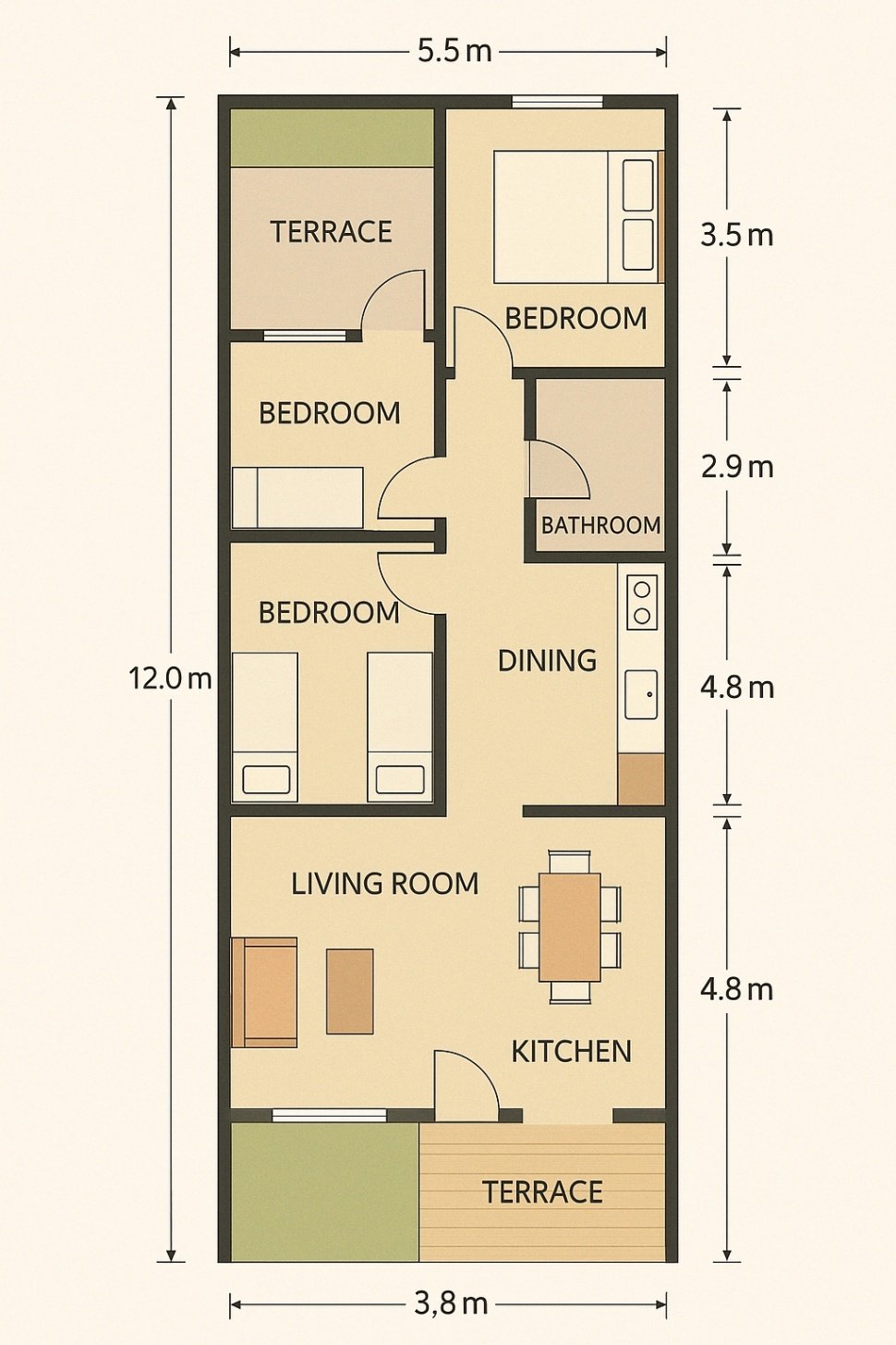 Denah Lahan Sempit (Open Concept). [Suara.com]