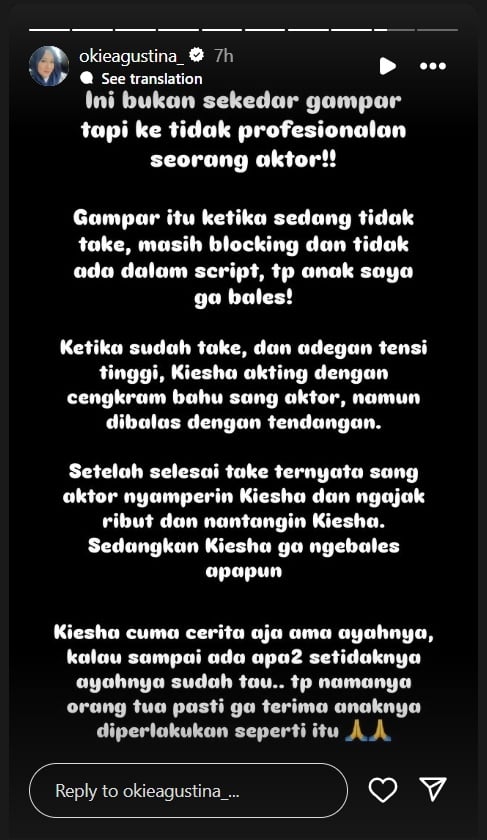 Cerita Kiesha Alvaro digampar Dimas Anggara [Instagram/@okieagustina_]