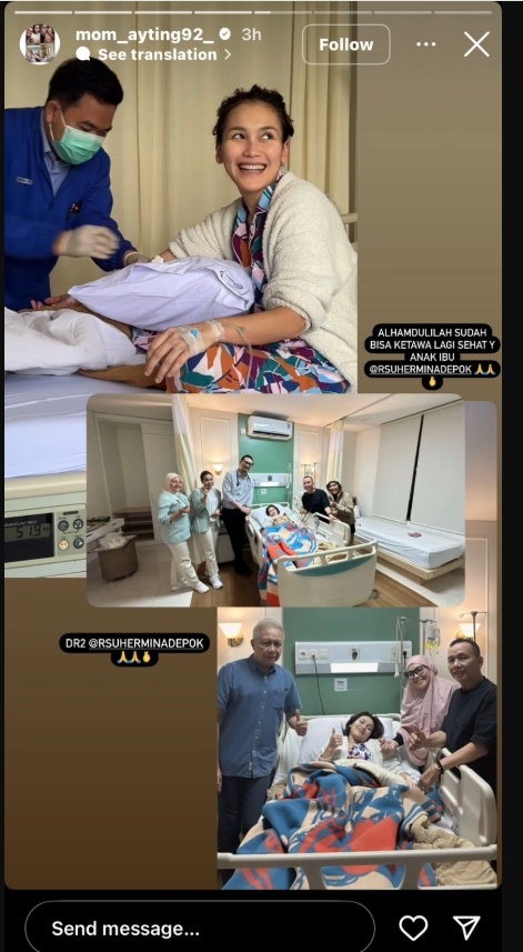 Ayu Ting Ting dirawat di rumah sakit [Instagram]