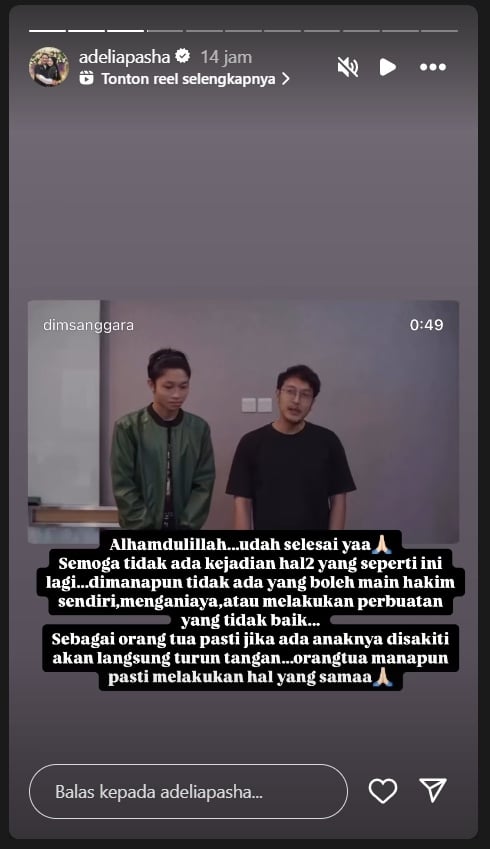 Adelia Pasha tanggapi permintaan maaf Dimas Anggara ke Kiesha Alvaro [Instagram/@adeliapasha]