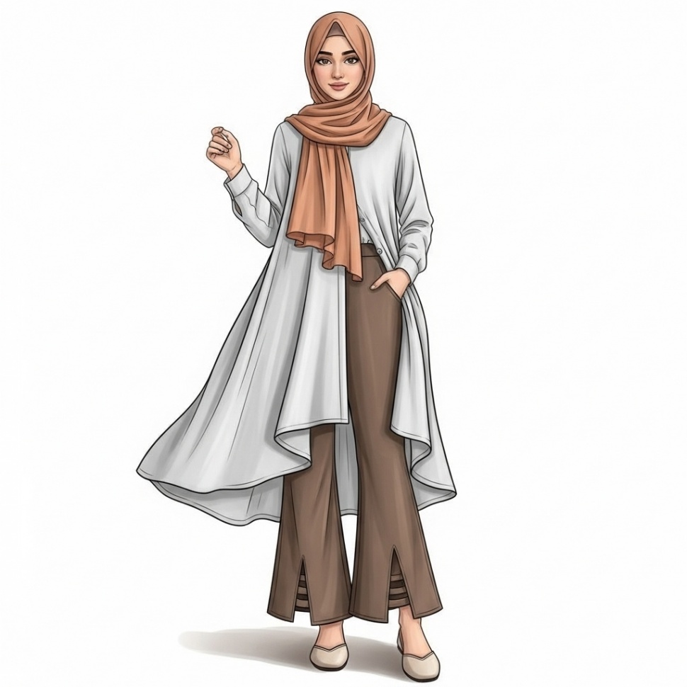 Ilustrasi OOTD kemeja wispie dan celana cutbray berhijab [Google AI Studio]