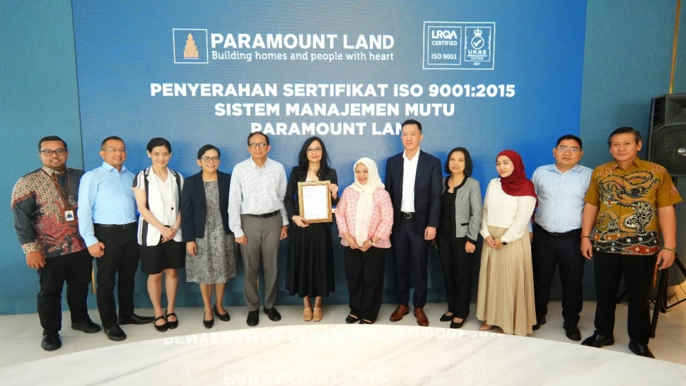 Paramount Land Resmi Raih Sertifikasi ISO 9001:2015. (dok. Paramount Land)