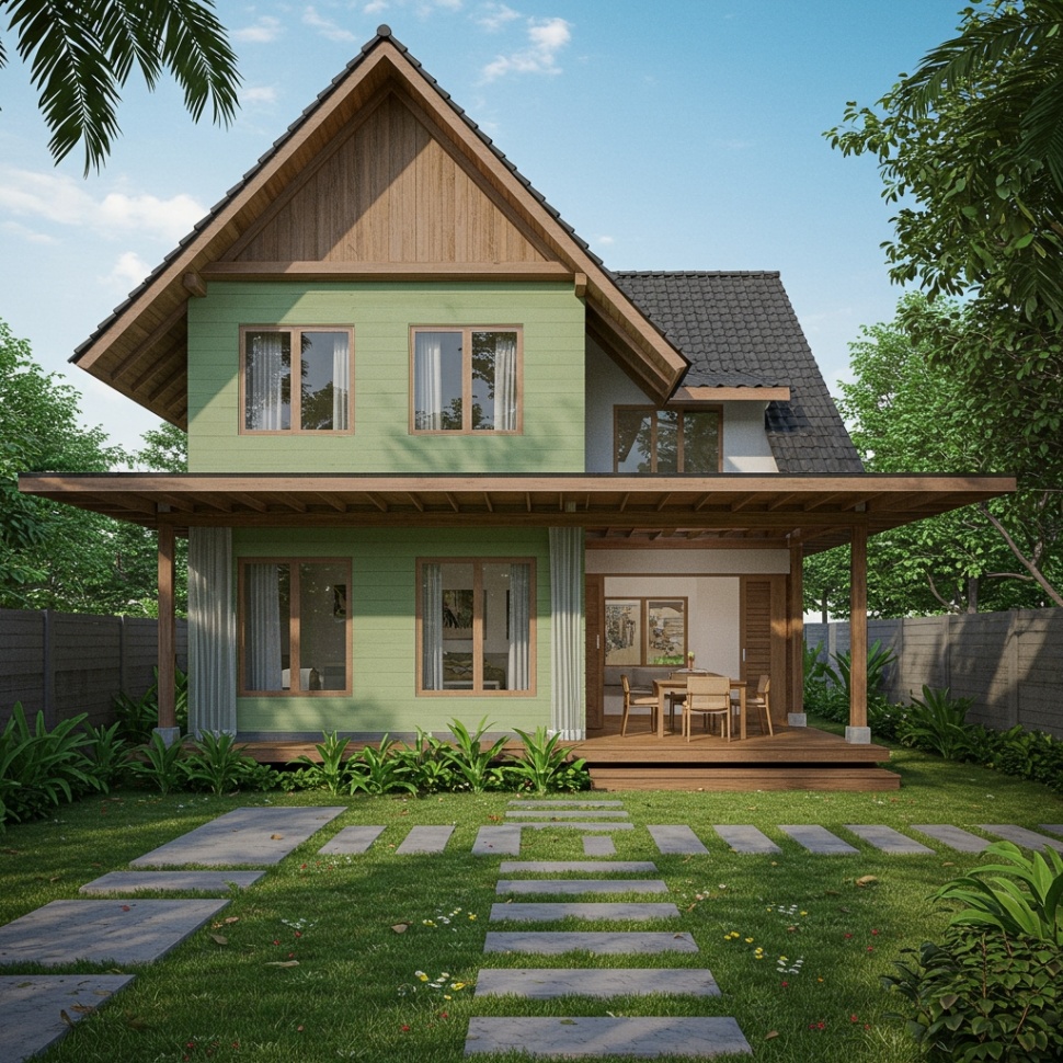 Desain 7x10 dengan konsep tropis. (Gemini AI)