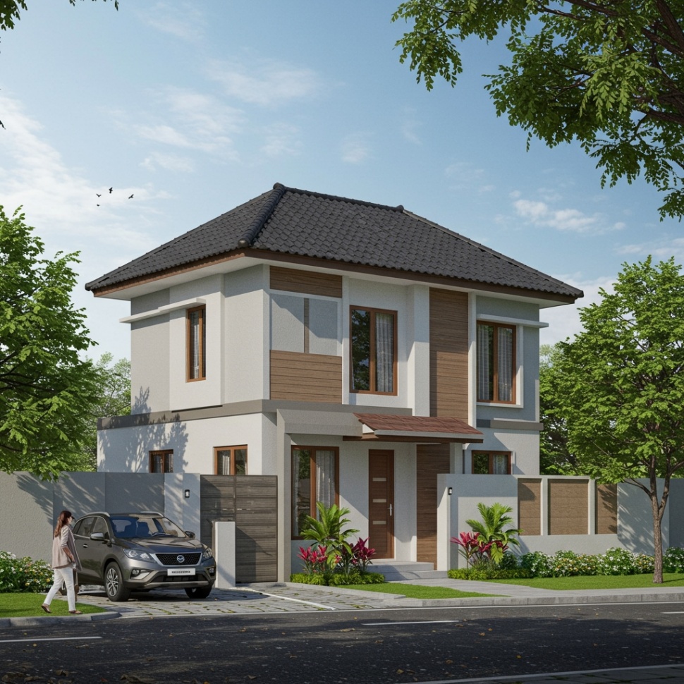 Desain rumah 7x10 dengan 2 lantai. (Gemini AI)