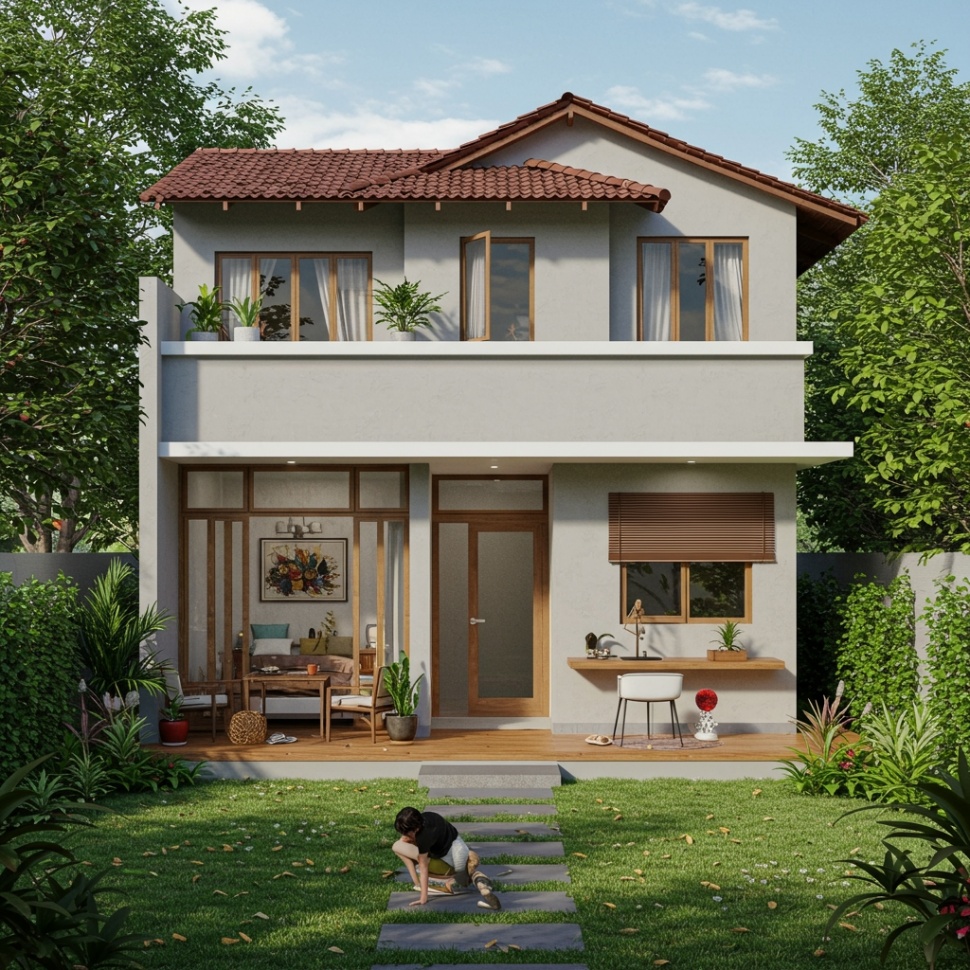 Desain rumah 7x10 dengan open space. (Gemini AI)