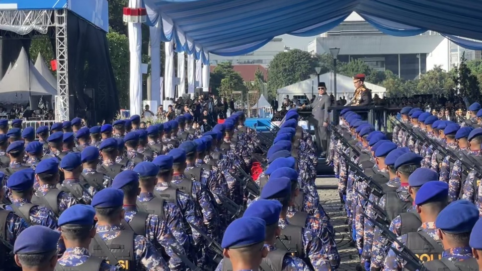 Presiden Prabowo Subianto saat menghadiri HUT Bhayangkara ke-79 yang digelar di Lapangan Silang Monas, Jakarta, Selasa (1/7/2025). (Suara.com/Novian)
