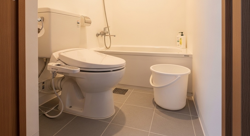 Desain kamar mandi minimalis 2x2 meter multifungsi untuk keluarga (Google AI)
