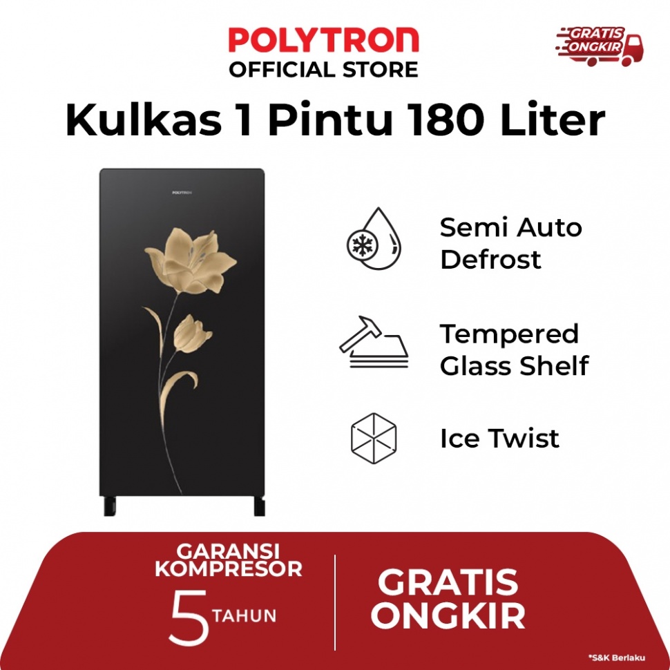 POLYTRON Kulkas 1 Pintu Belleza 180 Liter - PRA 18MNX [Polytron]