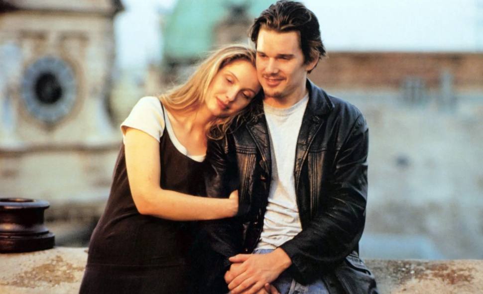 Salah satu adegan film lawas Before Sunrise (1995) yang dibintangi Ethan Hawke dan Julie Delpy). [Columbia Pictures]