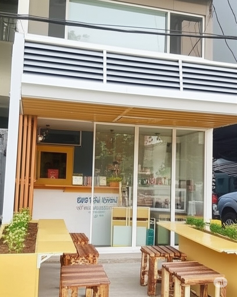 inspirasi desain toko kecil depan rumah untuk usaha. (Dibuat dengan Google AI Studio)
