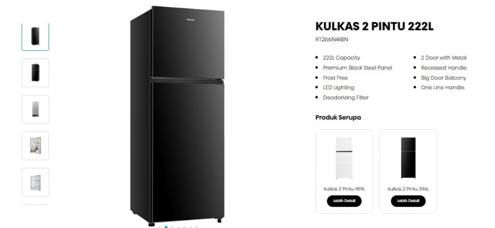 Hisense RT266N4IBN, kulkas 2 pintu tanpa bunga es (hisense.id)