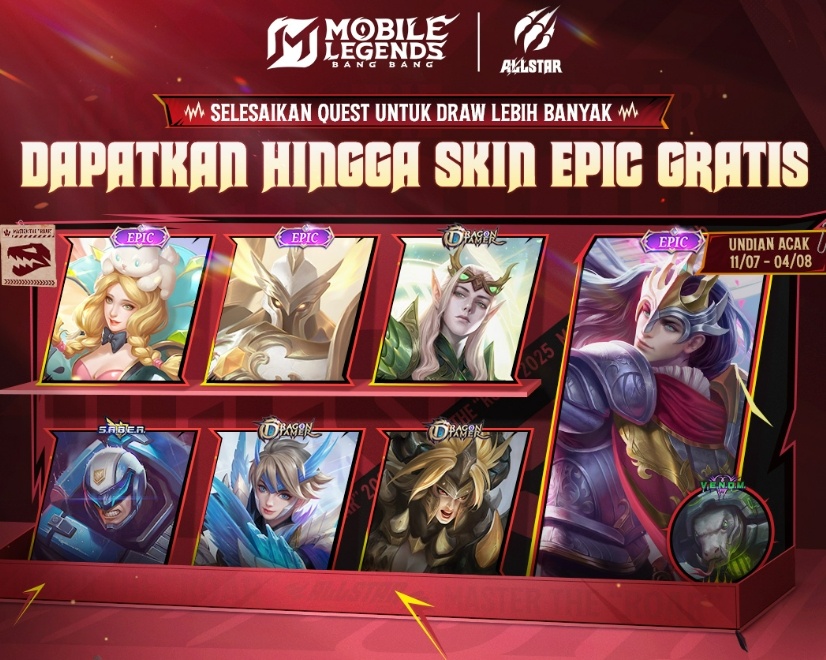 Hadiah skin Epic gratis di Mobile Legends. (Instagram)