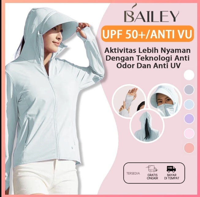 Bailey Jaket Hoodie Wanita Pelindung Sinar UV (Shopee)