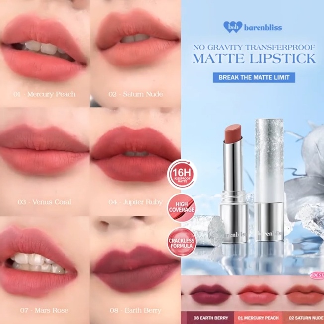 Barenbliss No Gravity Transferproof Matte Lipstick (Shopee)