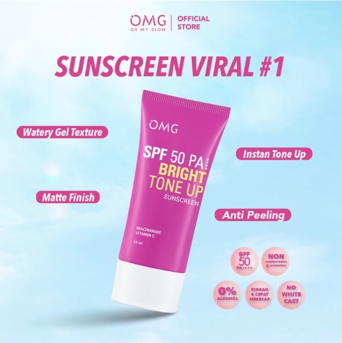 OMG Oh My Glow Bright Tone Up UV Barrier Sunscreen SPF 50 PA++ (Shopee)