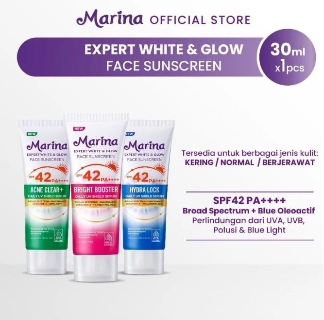 Marina Expert White & Glow Daily UV Shield Face Sunscreen (Shopee)