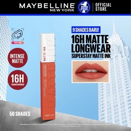 Maybelline Superstay Matte Ink Liquid Long Lasting Waterproof Matte Lipstick, rekomendasi lip product dari Maybelline (Shopee/Maybelline Indonesia Official Store)