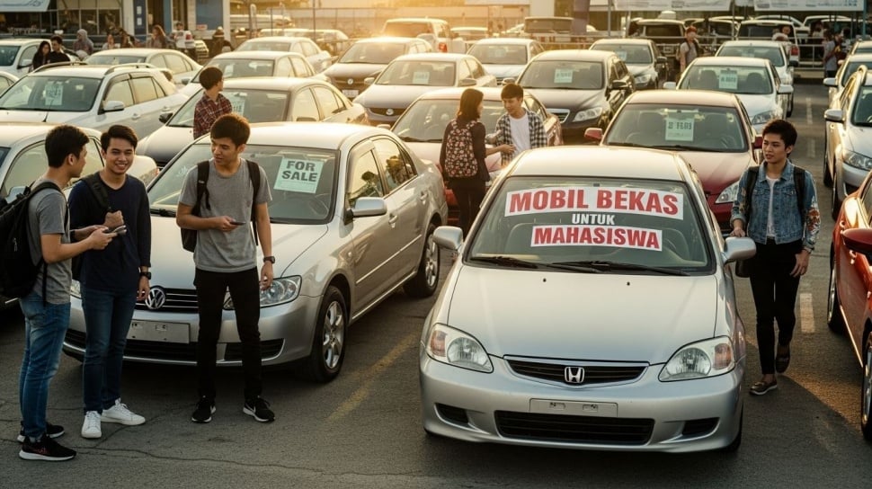 Ilustrasi mobil bekas untuk mahasiwa. (Google AI Studio)