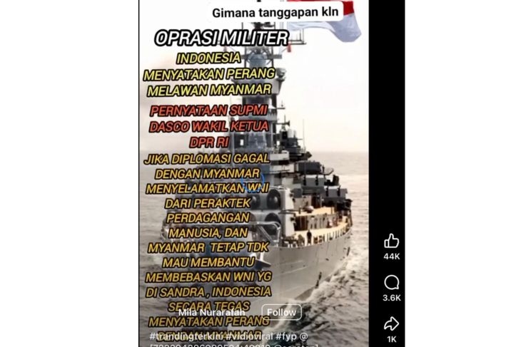 cek fakta Indonesia resmi nyatakan perang terhadap Myanmar