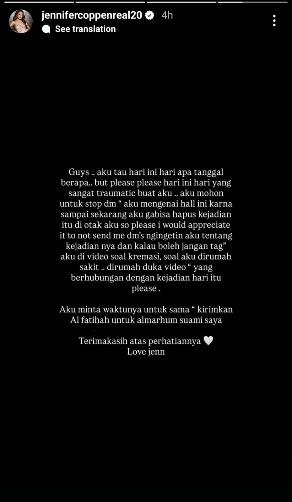 Mendiang Suami Jennifer Coppen, Dali Wassink Tepat Setahun Meninggal Dunia (Instagram/@jennifercoppenreal20)