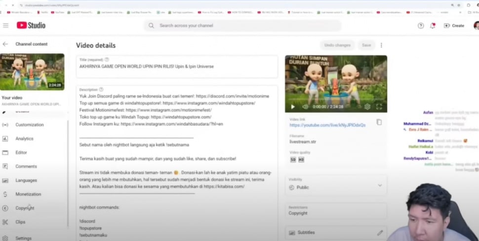 Windah Basudara terkena copyright. (YouTube)