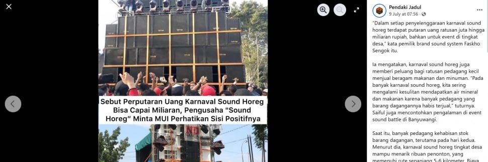 Hitung pendapatan sound horeg. (facebook/Pendaki Jadul)