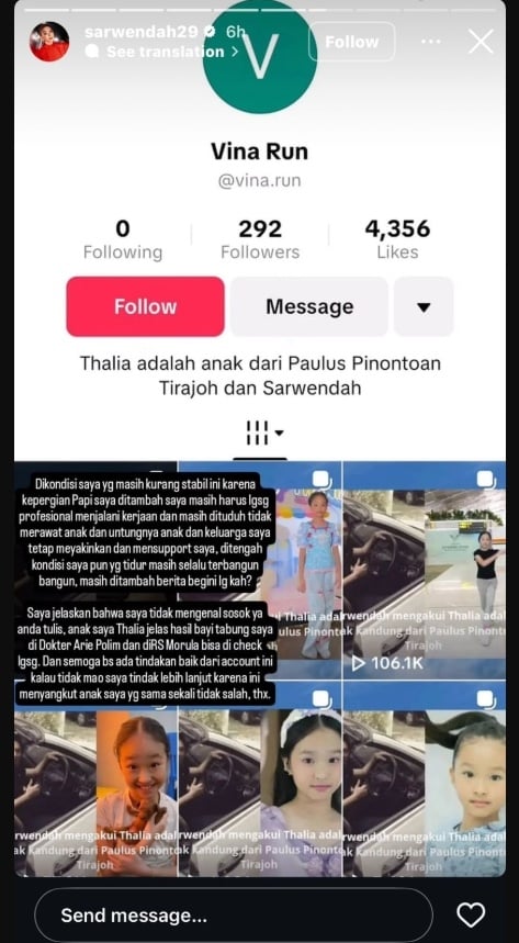 Unggahan Sarwendah soal anaknya [Instagram]